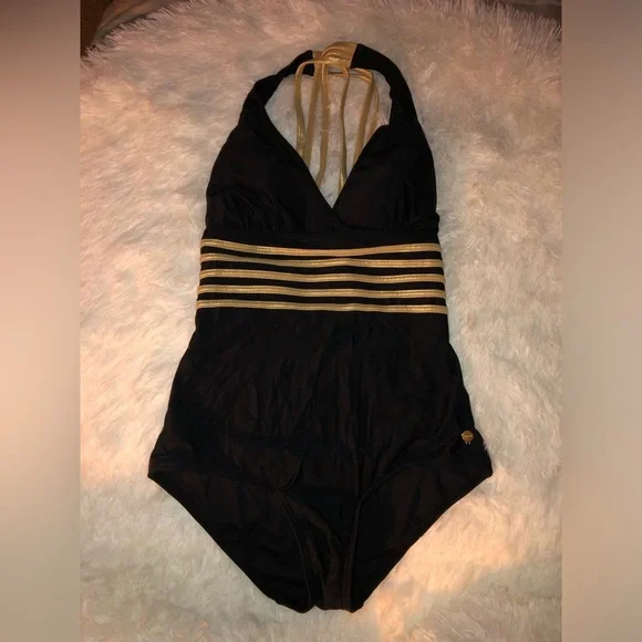 VENUS Lascana Black and Gold One-Piece Swimsuit - Picture 2 of 13